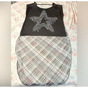 Bongo Star Graphic Sheer Plaid Tunic‎ Top Women's Large
